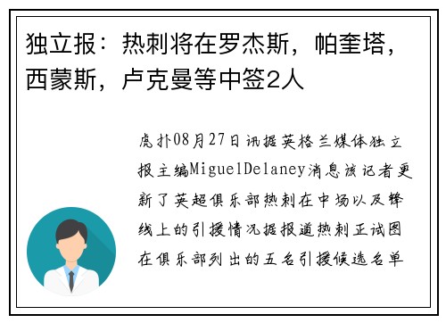 独立报:热刺将在罗杰斯,帕奎塔,西蒙斯,卢克曼等中签2人